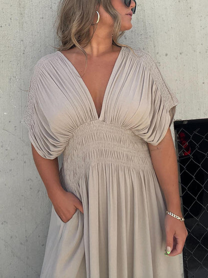 ElegantEase Women's Maxi Dress with Smocked Waist