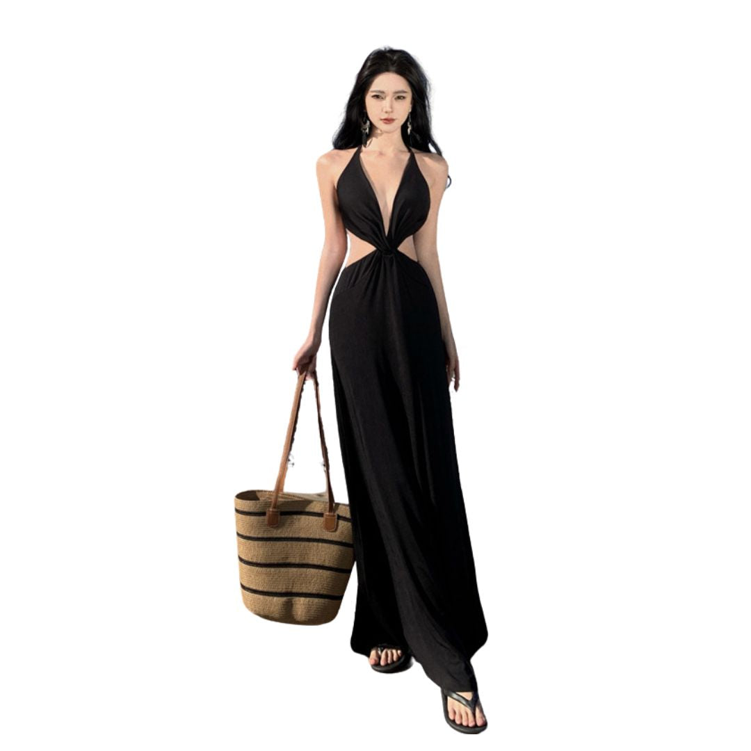 BelleMode Graceful Maxi Dress with Dramatic Open Back and Bow