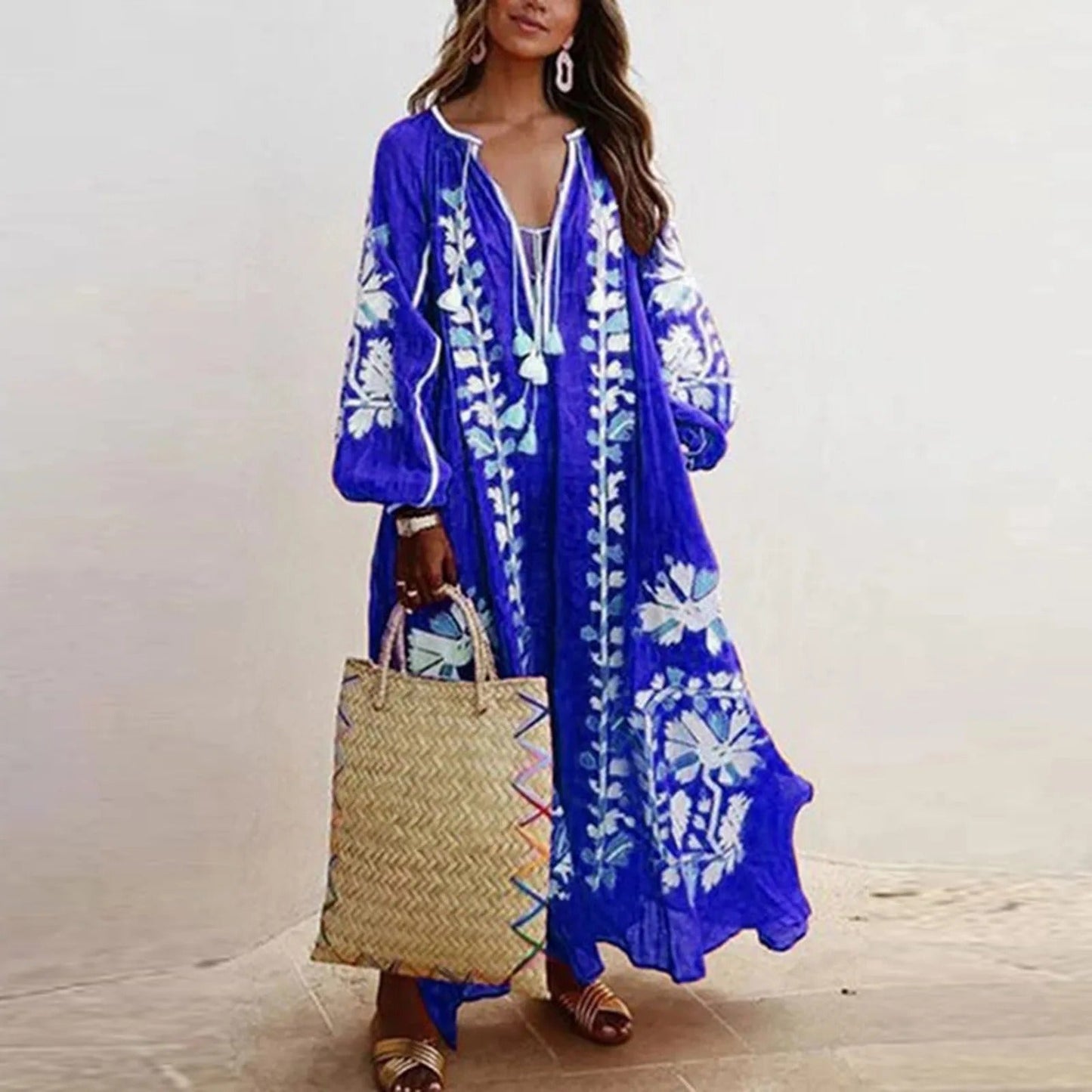 ElizaGrace Elegant Oversized Vintage Print Dresses